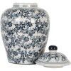 Clayre & Eef 6CE2098 Decoratieve Pot met Deksel Wit-Blauw Ø 16x26 cm