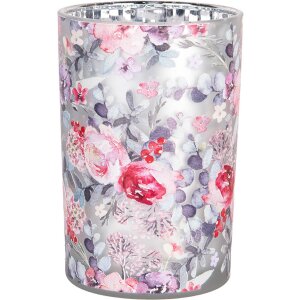 Clayre & Eef 6GL4971 Theelichthouder Glas Grijs Roze Ø12 cm H18 cm