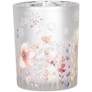 Clayre & Eef 6GL4982 Theelichthouder Set 2st Glas Grijs Geel Bloemen