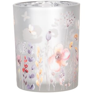 Clayre & Eef 6GL4982 Theelichthouder Set 2st Glas Grijs Geel Bloemen