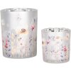 Clayre & Eef 6GL4982 Theelichthouder Set 2st Glas Grijs Geel Bloemen