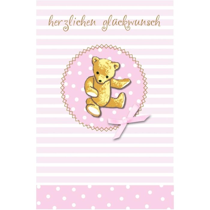 Baby kaart Teddy roze