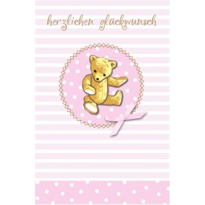 Baby kaart Teddy roze