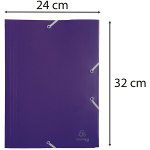 Map met 3 kleppen en elastiek uit pp 400µ Eco ondoorzichtig, voor din a4 formaat paars