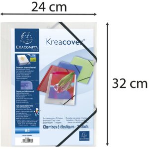 Map met 3 kleppen en elastiek gemaakt van pp 500µ ondoorzichtig Krea Omslag, voor formaat din a4 Transparant wit