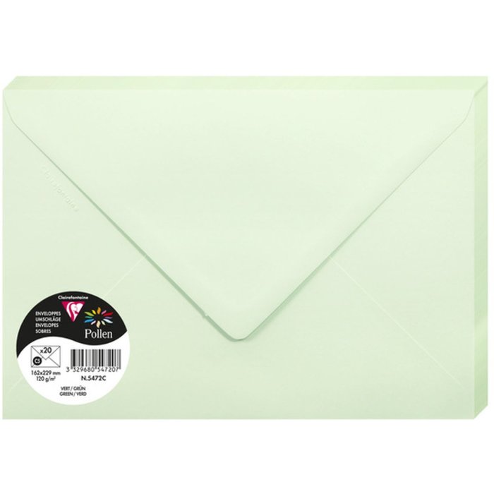 Pak 20 Enveloppen Pollen, c5 162x229mm, 120g groen