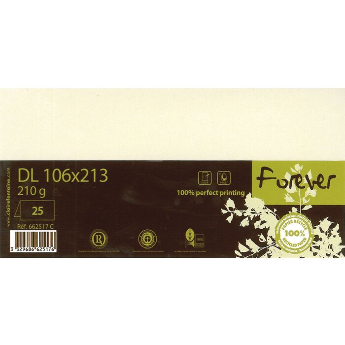 Dubbele kaart Forever DL 210g ivoor 25 stuks 106x213mm