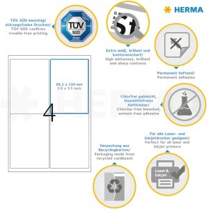 herma adresetiketten Premium a4, wit 99,1x139 mm papier mat 400 st.