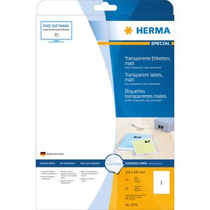 herma etiketten transparant mat a4 210x297 mm film 25 st.