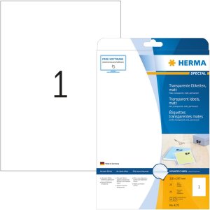 herma etiketten transparant mat a4 210x297 mm film 25 st.