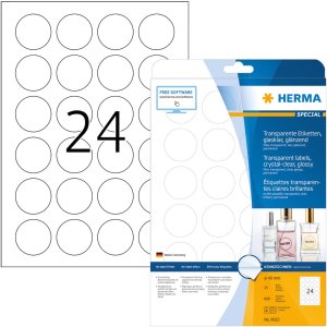 herma etiketten transparant kristal helder a4 ø 40 mm rond transparant helder folie glanzend 600 st.