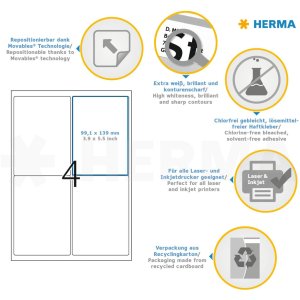 herma adresetiketten a4 wit 99,1x139 mm herpositioneerbaar papier mat ondoorzichtig 400 st.