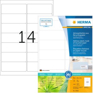 herma adresetiketten a4 natuurwit 99,1x38,1 mm recycled papier mat met Blauer Engel certificaat 1400 st.