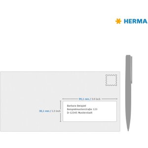 herma adresetiketten a4 natuurwit 99,1x38,1 mm recycled papier mat met Blauer Engel certificaat 1400 st.